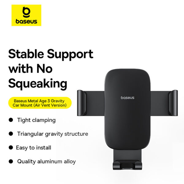 Baseus Metal Age 3 Gravity Car Mount (Air Vent Version) Cluster - Black - Image 7