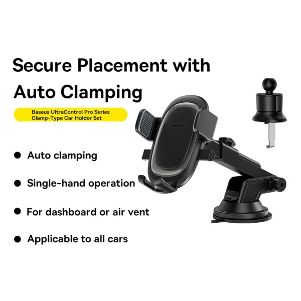 Baseus UltraControl Pro Series Clamp-Type Car Holder Set - Cluster Black - Image 7
