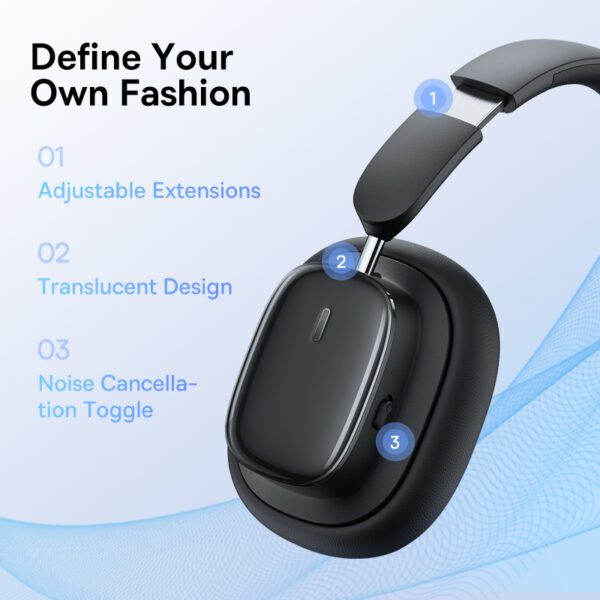 Baseus Bowie H1i Noise-Cancellation Wireless Headphones Cluster Black - Image 7