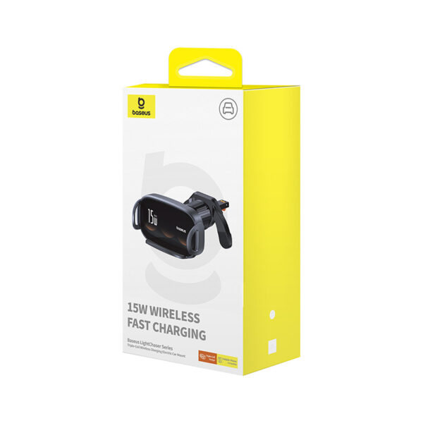Baseus LightChaser Series Triple-Coil Wireless Charging Electric Car Mount Cluster Black - Image 6