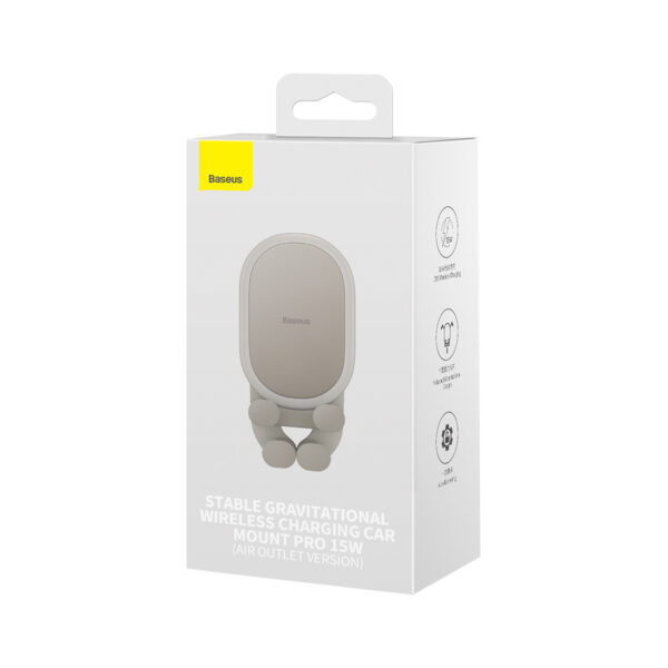 Baseus Stable Gravitational Wireless Charging Car Mount Pro 15W (Air Outlet Version)  Creamy-white - Image 4