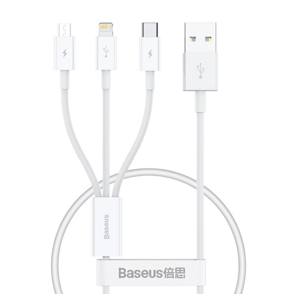 Baseus Superior Series Fast Charging Data Cable USB to M+L+C 3.5A 1.5m White - Image 3