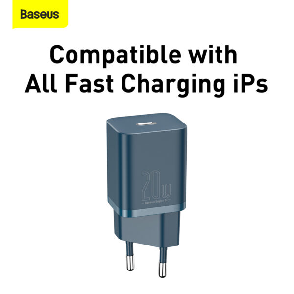 Baseus Super Si Quick Charger 1C 20W EU Sets Blue（With Superior Series Fast Charging Data Cable Type-C to iP PD 20W 1m Blue） - Image 3