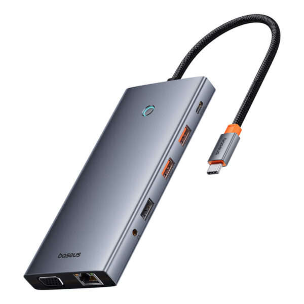 Baseus PortalJoy Series 13-Port  HUB Space Grey （Type-C to HDMI4K@60Hz*2+DP4K@120Hz*1+VGA*1+USB3.1*2+Type-C3.1*1+USB2.0*1+PD*1+RJ45*1+SD/TF*1+3.5mm*1) - Image 5