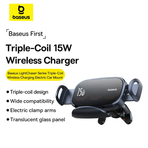 Baseus LightChaser Series Triple-Coil Wireless Charging Electric Car Mount Cluster Black - Image 7