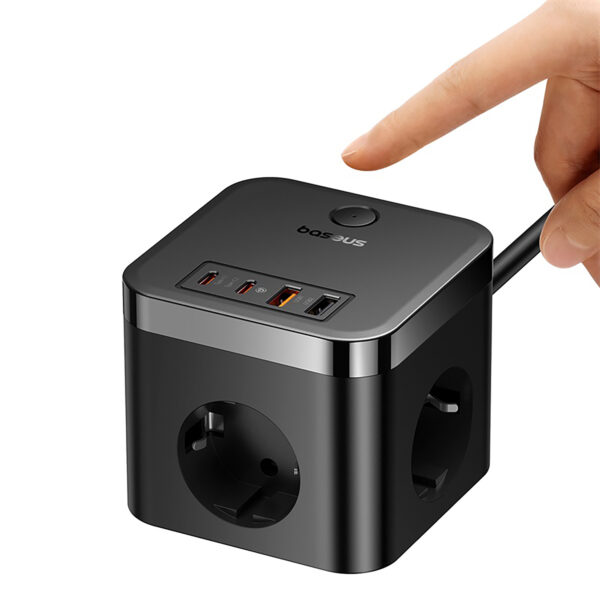 Baseus PowerCombo Cube Power Strip 3AC+2U+2C 30W 1.5m EU - Cluster Black - Image 5