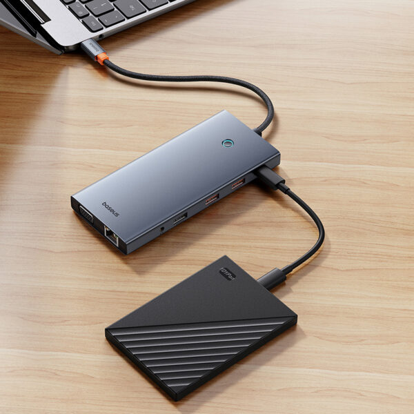 Baseus PortalJoy Series 13-Port  HUB Space Grey （Type-C to HDMI4K@60Hz*2+DP4K@120Hz*1+VGA*1+USB3.1*2+Type-C3.1*1+USB2.0*1+PD*1+RJ45*1+SD/TF*1+3.5mm*1) - Image 2