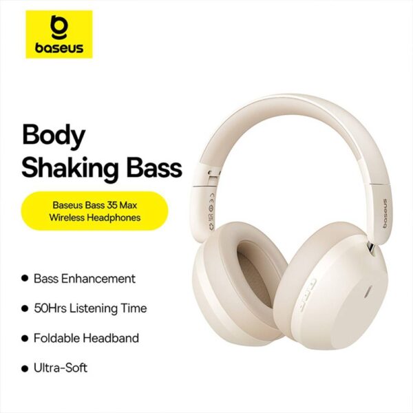 Baseus Bass 35 Max Wireless Headphones - Stellar White - Image 7