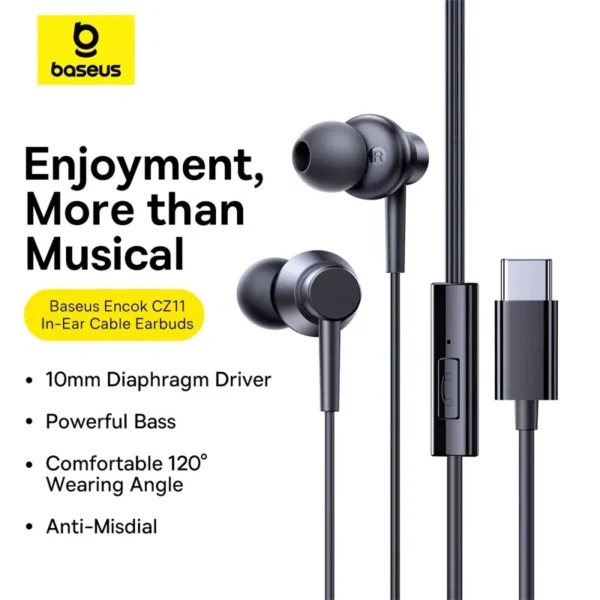 Baseus Encok CZ11 In-Ear Type-C Earphones - Black - Image 7