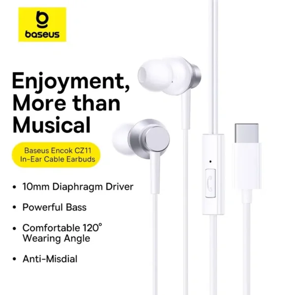 Baseus Encok CZ11 Wired Earphones Moon White - Image 7