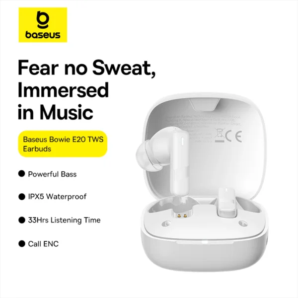 Baseus Bowie E20 True Wireless Earphones - Stellar White - Image 7