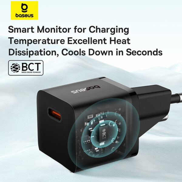 Baseus GaN5 Fast Charger(Mini) 1C 20W EU Cluster Black(With: Baseus Dynamic 3 Series Fast Charging Data Cable Type C to Type C 100W 1m Cluster Black) - Image 6
