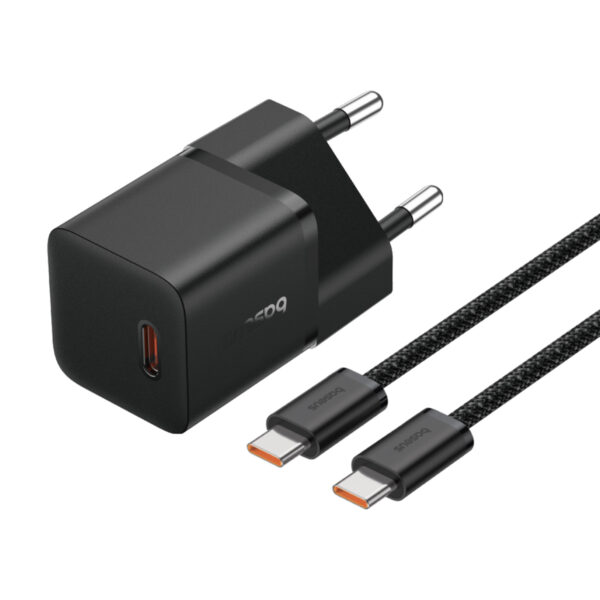 Baseus GaN5 Fast Charger(Mini) 1C 20W EU Cluster Black(With: Baseus Dynamic 3 Series Fast Charging Data Cable Type C to Type C 100W 1m Cluster Black)