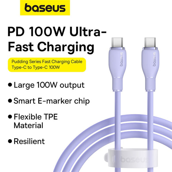 Baseus Pudding Series Fast Charging Cable USB to Type C 100W 2m Nebula purple - Image 2