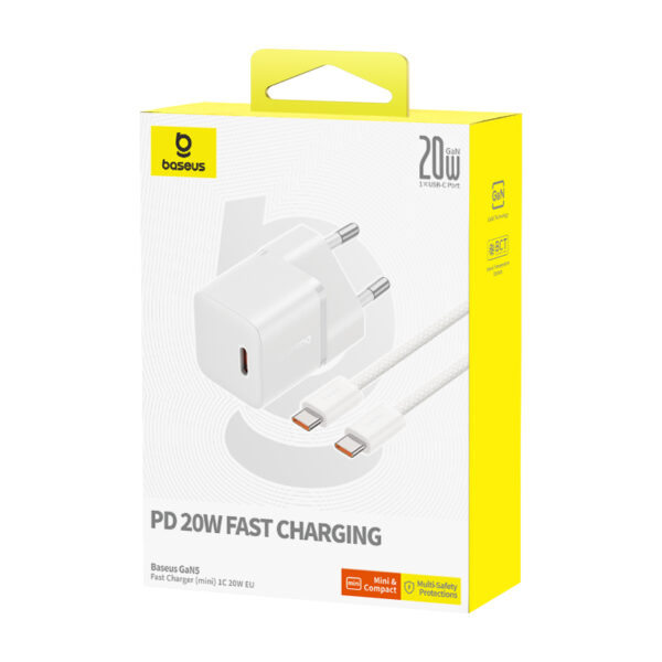 Baseus GaN5 Fast Charger(Mini) 1C 20W EU Moon White(With: Baseus Dynamic 3 Series Fast Charging Data Cable Type C to Type C 100W 1m Moon White) - Image 5