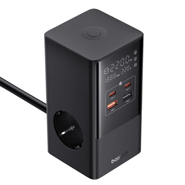Baseus PowerCombo Tower Digital PowerStrip 3AC+2U+2C 35W with 1.5m Power Cord EU Cluster Black - Image 6