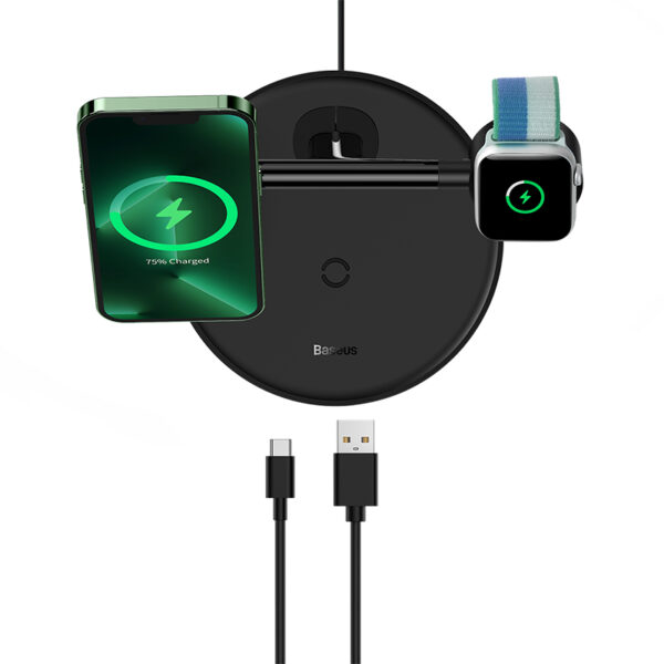 Baseus Swan 3-in-1 Wireless Magnetic Charging Bracket 20W Black Universal version （ Include：USB For type-C 3A 1m） - Image 3